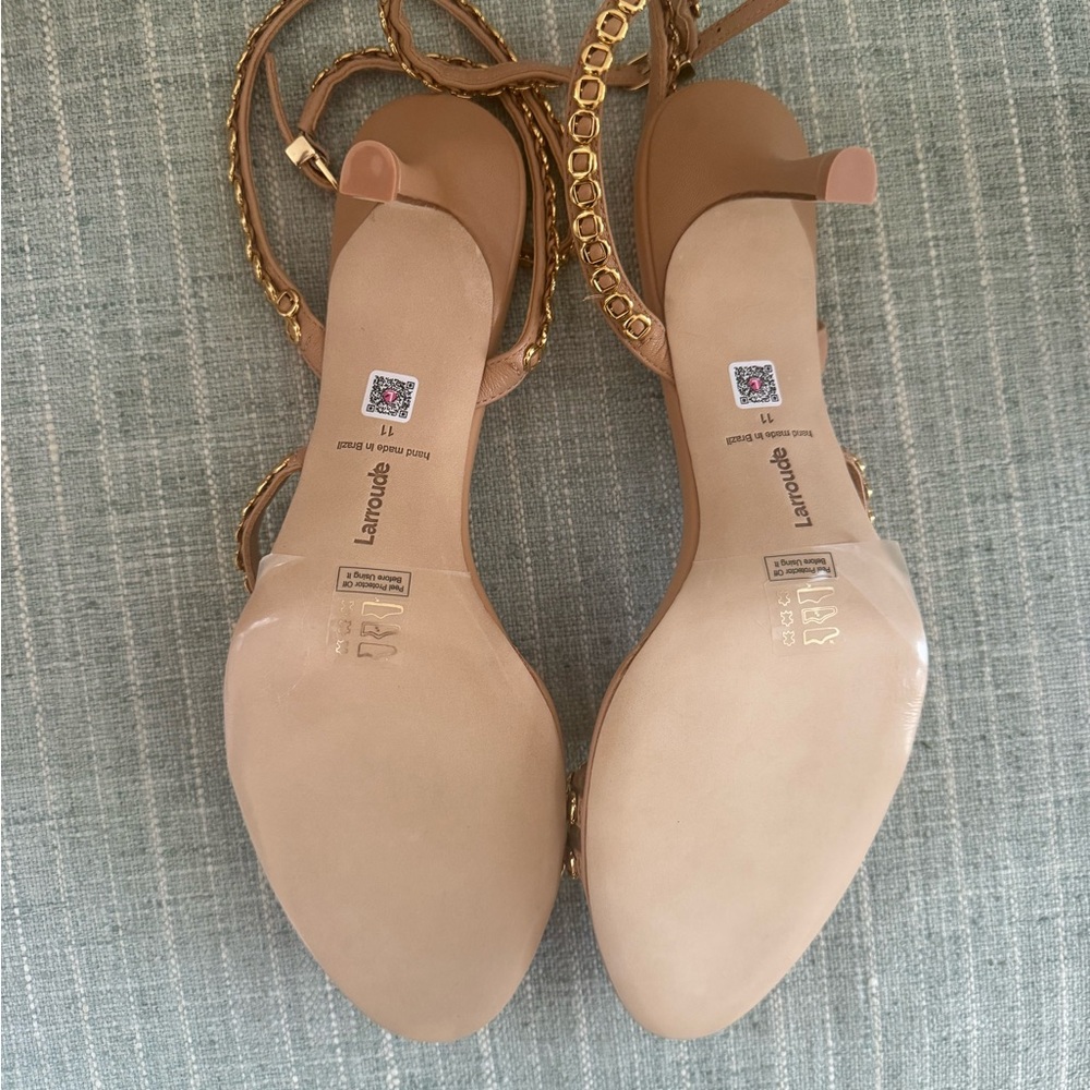 Larroude Gold-Tan Strappy Heels - Picture 6 of 10